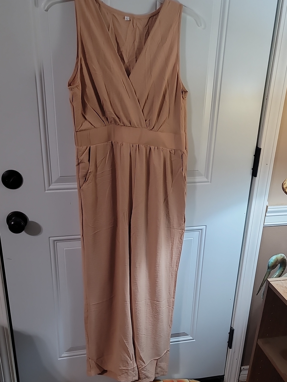 Simplee Apparel Sleeveless Wide-Leg V-Neck Jumpsuit in Taupe - Picture 2 of 11